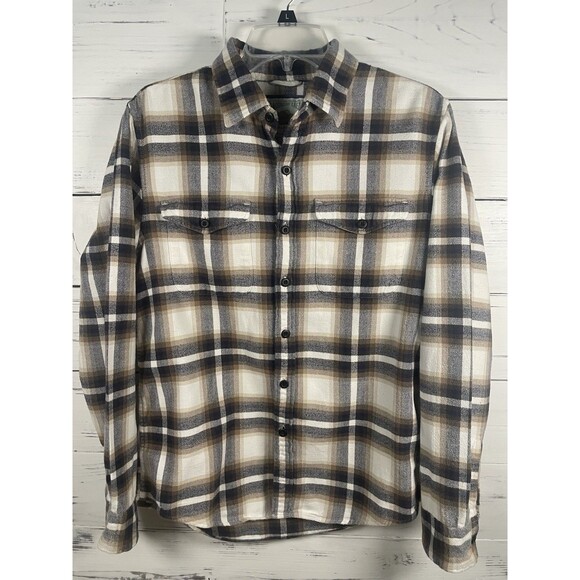 American Eagle Plaid Flannel Shirt Men’s S/P/CH Brown Navy White Long Sleeve - Picture 1 of 5